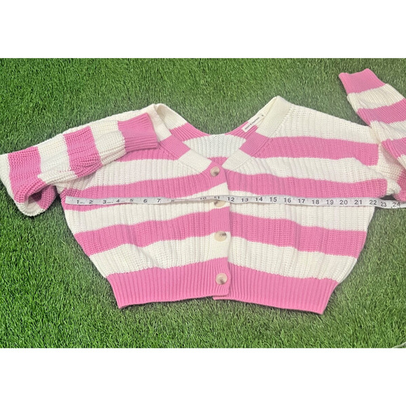 MOON & MADISON Cardigan Sweater Women Stripe Pink Knit Size MEDIUM (8-10) - Picture 3 of 8